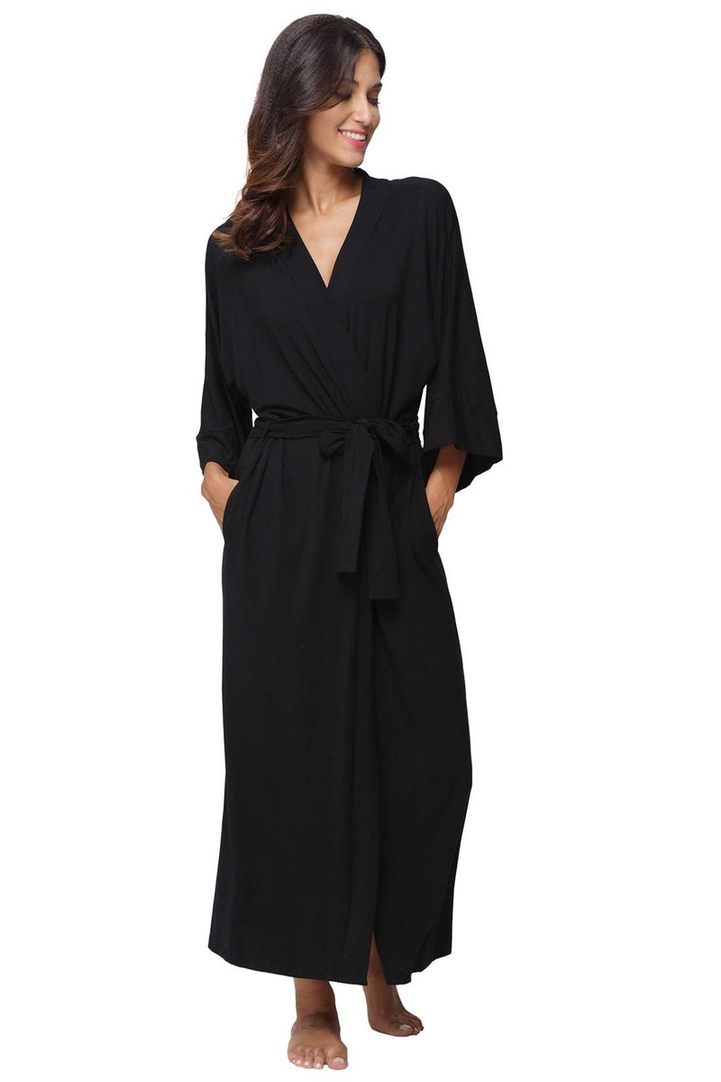 MissNina Women's Soft Robes Long Bath Robes Kimonos Sleepwear Dressing Gown,Black - Image 1